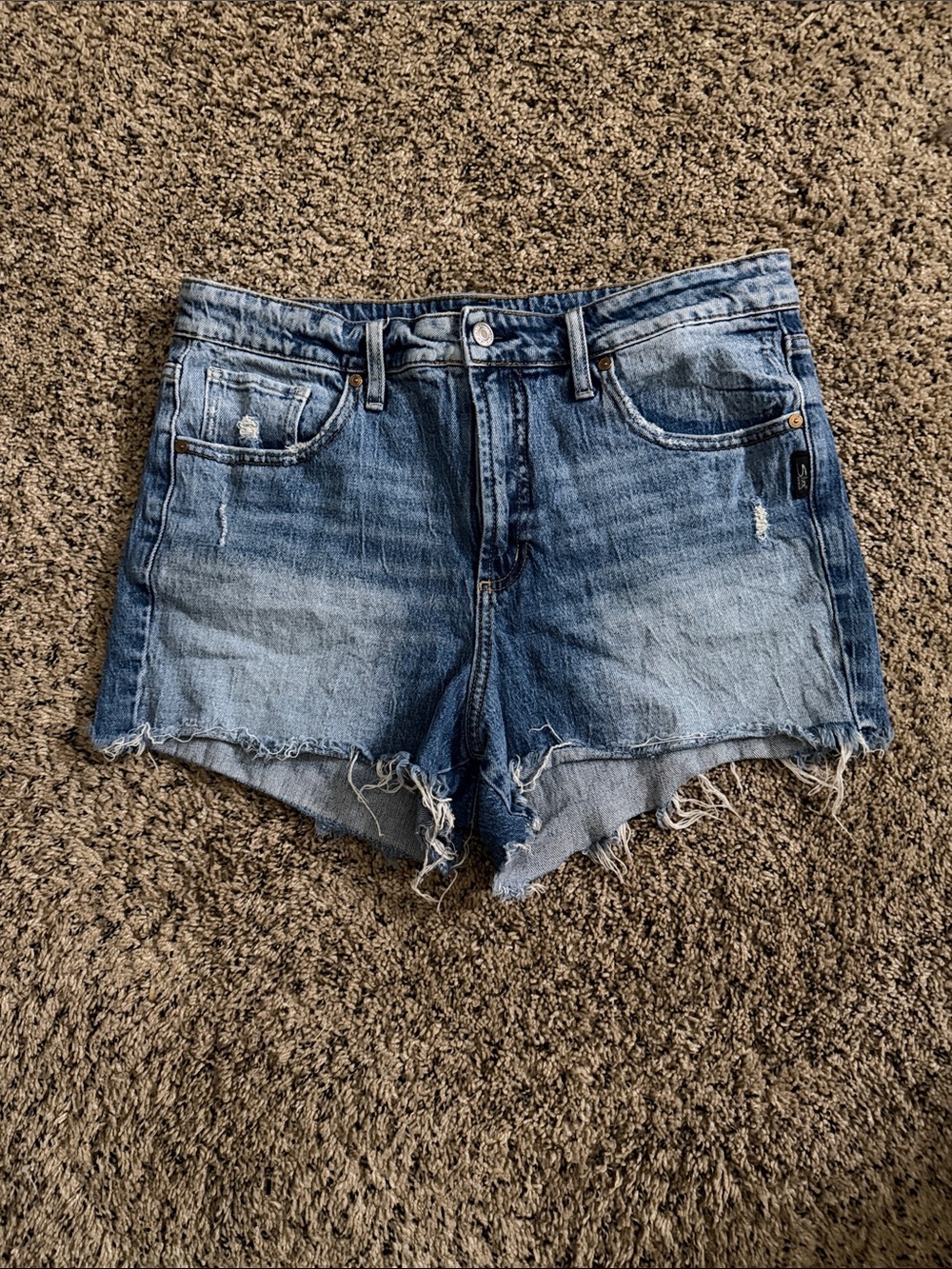 Silver Jeans Medium Blue Frayed Hem Denim Shorts